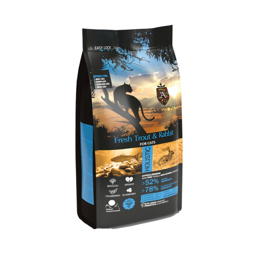 Τροφή Στειρωμένης Γάτας με Φρέσκια Πέστροφα και Κουνέλι AMBROSIA - Dogful