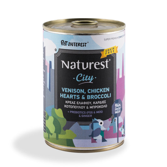 NATUREST GOURMET CITY κρέας ελαφιού, καρδιές κοτόπουλου και μπρόκολο 400gr