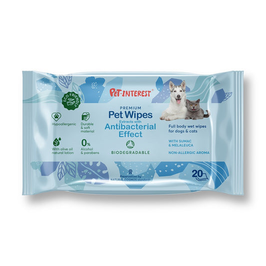 Υγρά Μαντηλάκια BIODEGRADABLE PET WIPES ANTIBACTERIAL EFFECT 20τμχ