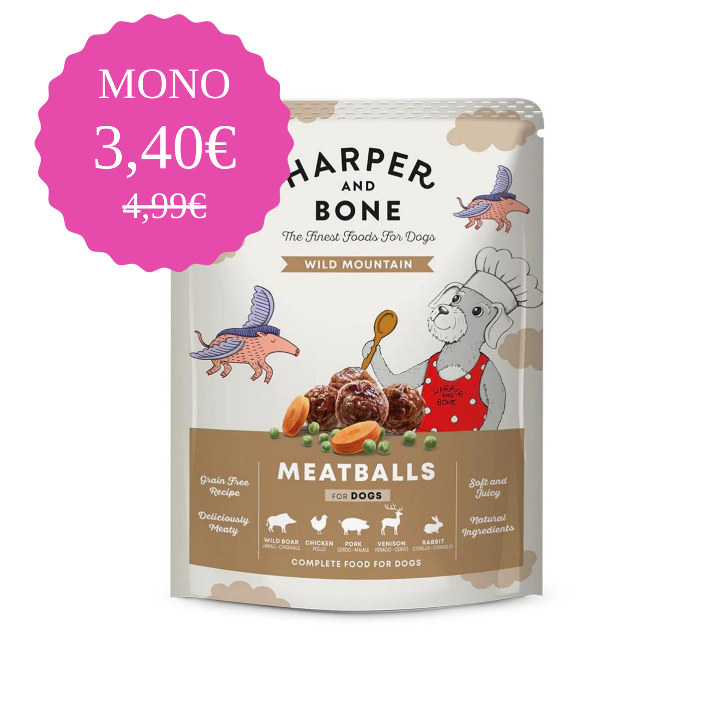 Υγρή Τροφή Σκύλου MEATBALLS WILD MOUNTAIN 300gr - Harper and Bone - Dogful