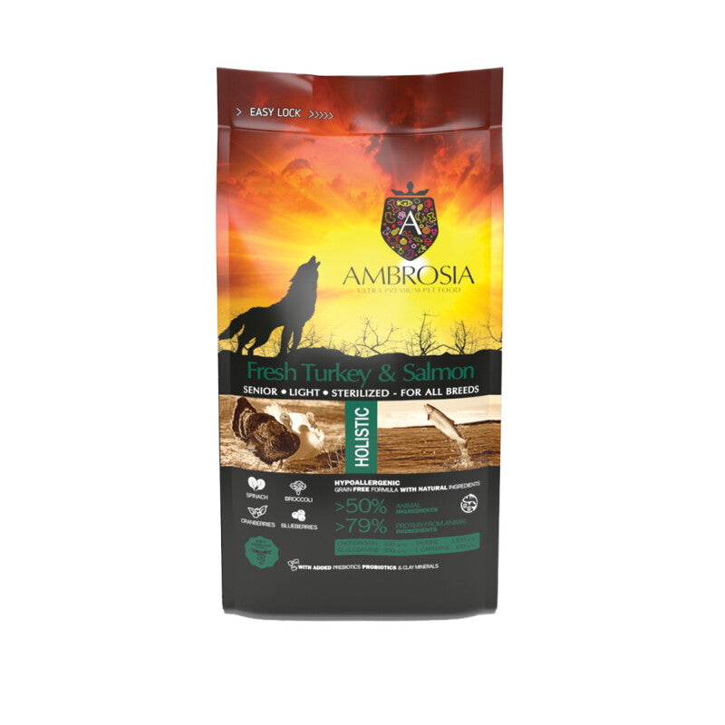 Τροφή Ηλικιωμένου Σκύλου Senior/Light με Φρέσκια Γαλοπούλα και Σολομό AMBROSIA