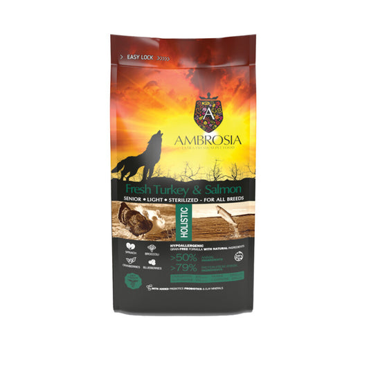 Τροφή Ηλικιωμένου Σκύλου Senior/Light με Φρέσκια Γαλοπούλα και Σολομό AMBROSIA