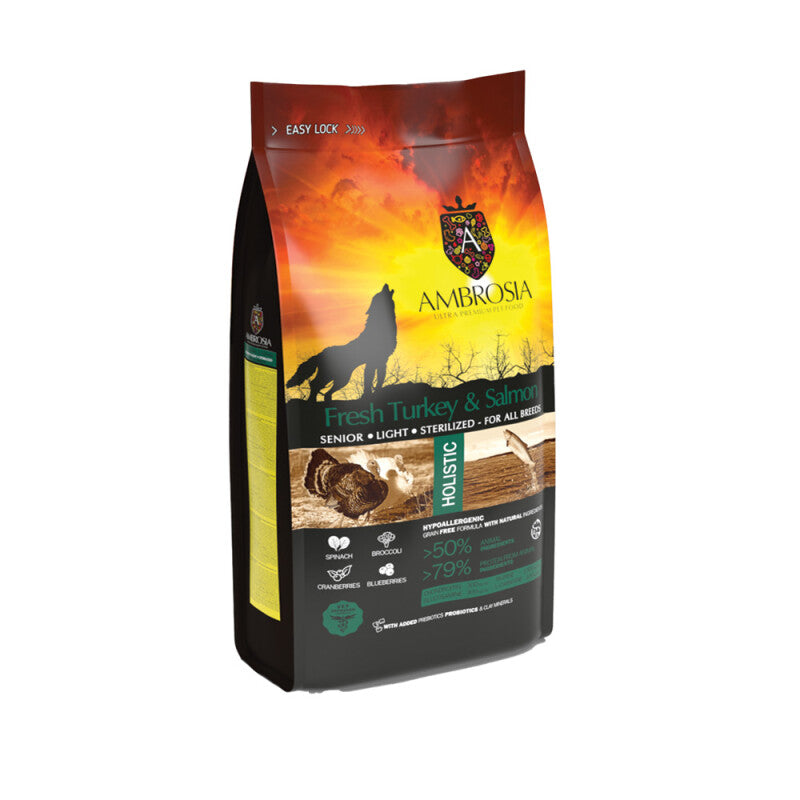 Τροφή Ηλικιωμένου Σκύλου Senior/Light με Φρέσκια Γαλοπούλα και Σολομό AMBROSIA