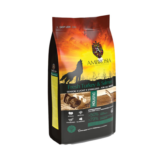Τροφή Ηλικιωμένου Σκύλου Senior/Light με Φρέσκια Γαλοπούλα και Σολομό AMBROSIA