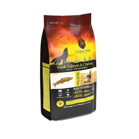 Τροφή Σκύλου mini με Κοτόπουλα και Φρέσκο Σολομό AMBROSIA