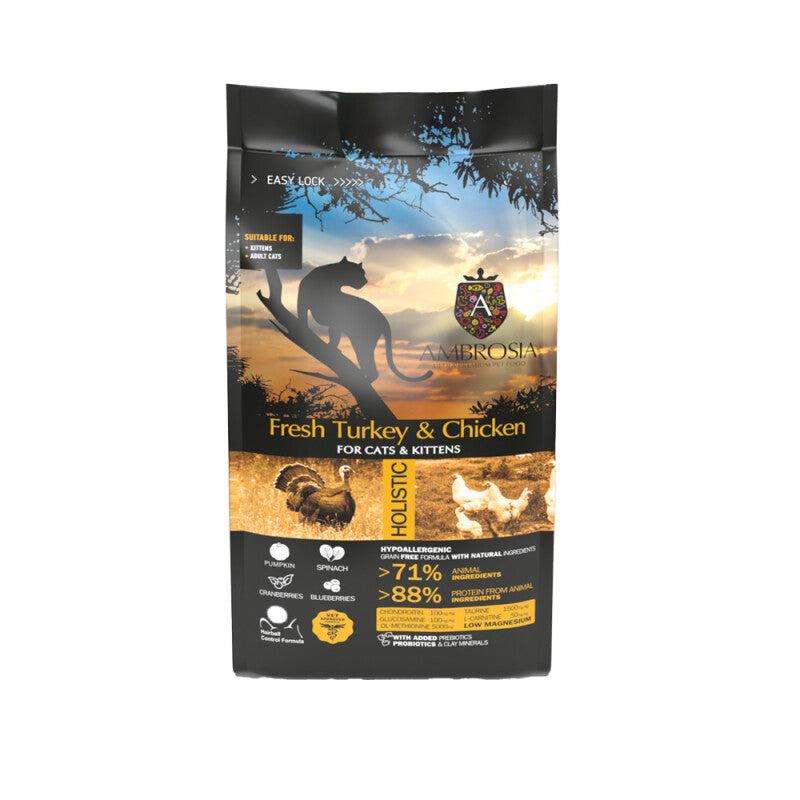 Τροφή για Νεαρές Γάτες και Γατάκια με Φρέσκια Γαλοπούλα και Κοτόπουλο AMBROSIA - Dogful